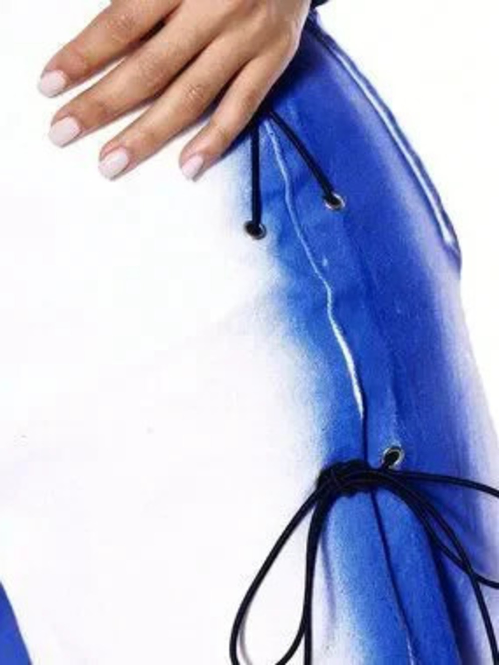 Blue and White Casual Women's Low Waist Zipper Fly Baggy Straight Leg Jeans